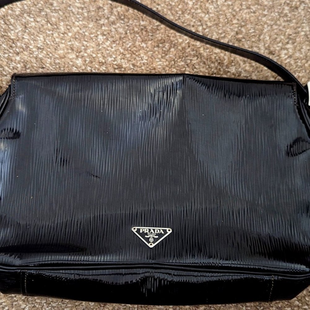 Prada Black Patent Saffiano Vernice Shoulder Bag
